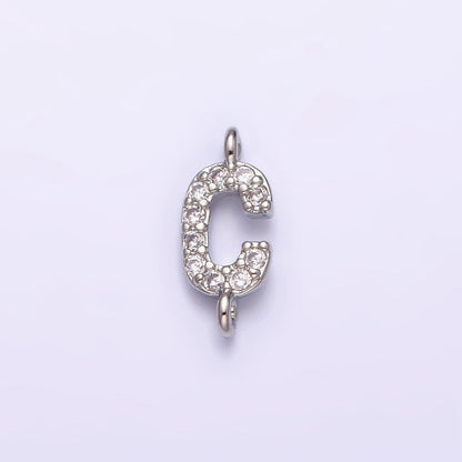 White Gold Filled A-Z Initial Letter Micro Paved CZ Sideway Loop Personalized Connector | A-664-A-676