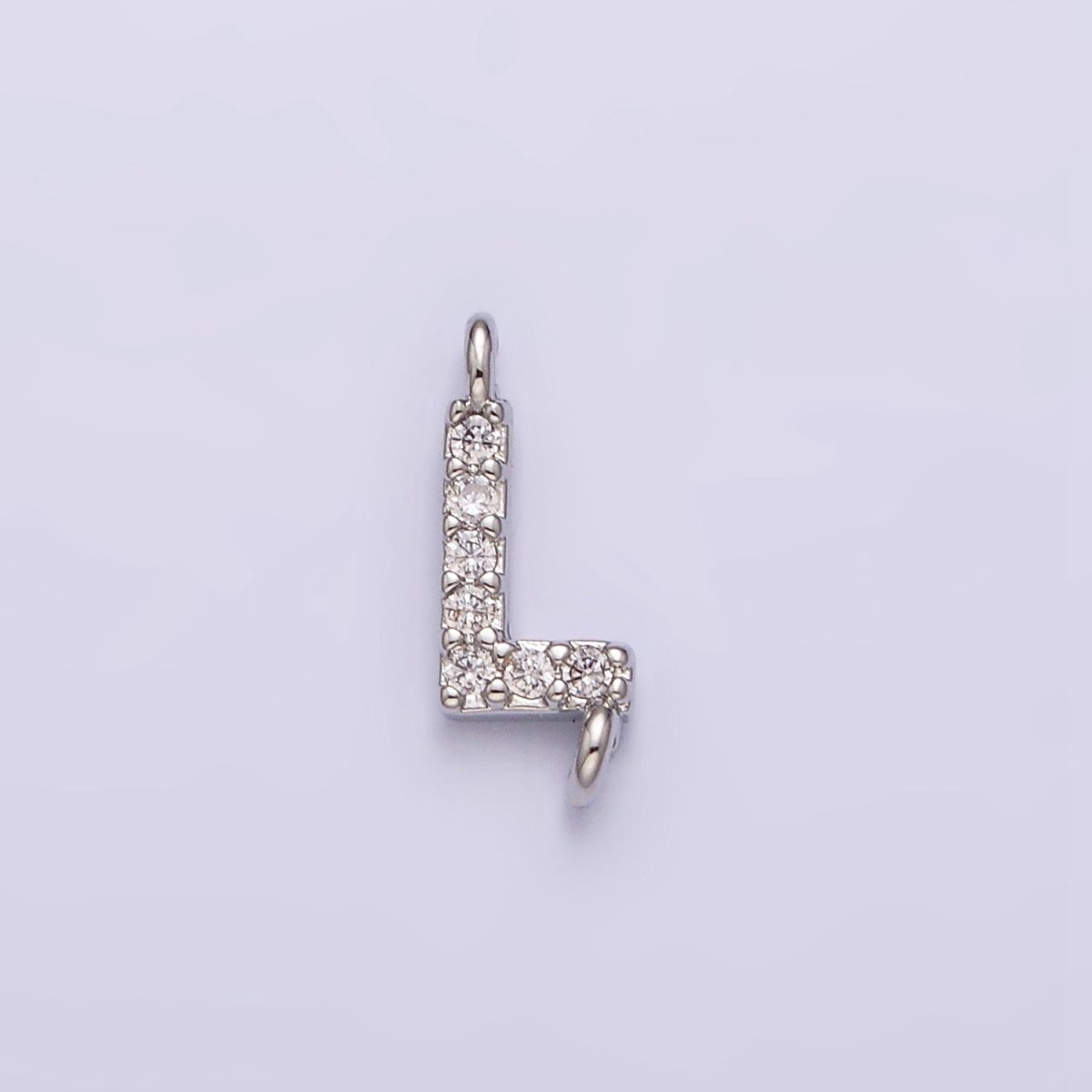 White Gold Filled A-Z Initial Letter Micro Paved CZ Sideway Loop Personalized Connector | A-664-A-676