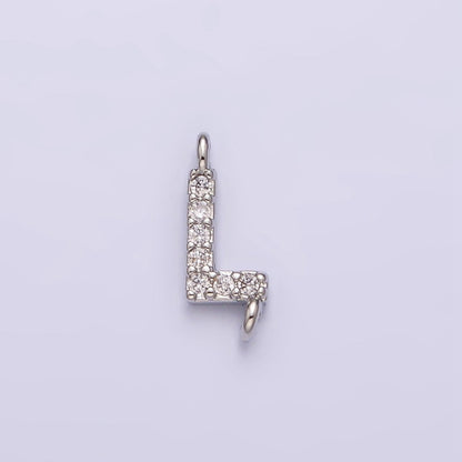 White Gold Filled A-Z Initial Letter Micro Paved CZ Sideway Loop Personalized Connector | A-664-A-676