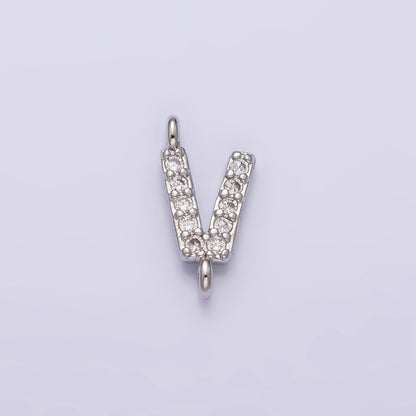 White Gold Filled A-Z Initial Letter Micro Paved CZ Sideway Loop Personalized Connector | A-664-A-676