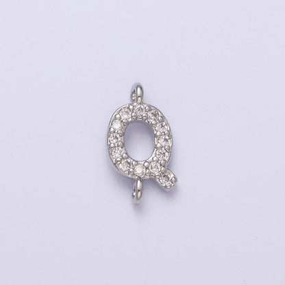 White Gold Filled A-Z Initial Letter Micro Paved CZ Sideway Loop Personalized Connector | A-664-A-676