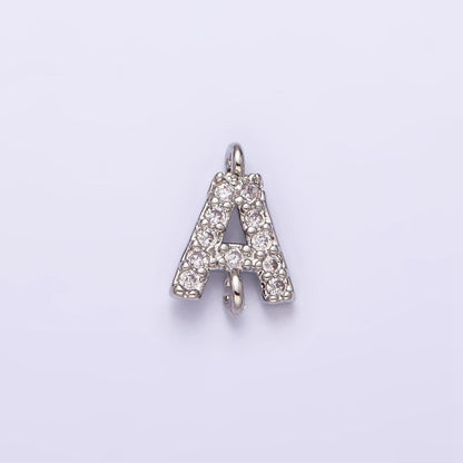 White Gold Filled A-Z Initial Letter Micro Paved CZ Sideway Loop Personalized Connector | A-664-A-676