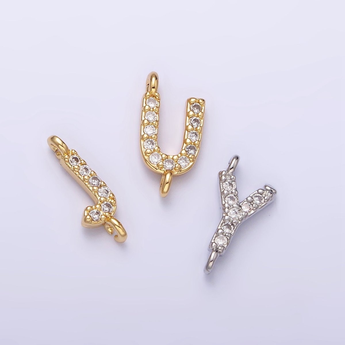 White Gold Filled A-Z Initial Letter Micro Paved CZ Sideway Loop Personalized Connector | A-664-A-676