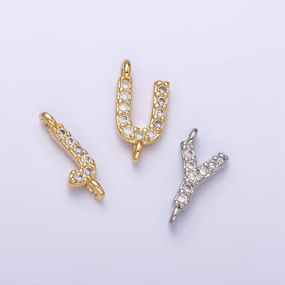 White Gold Filled A-Z Initial Letter Micro Paved CZ Sideway Loop Personalized Connector | A-664-A-676