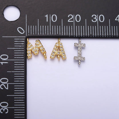 White Gold Filled A-Z Initial Letter Micro Paved CZ Sideway Loop Personalized Connector | A-664-A-676