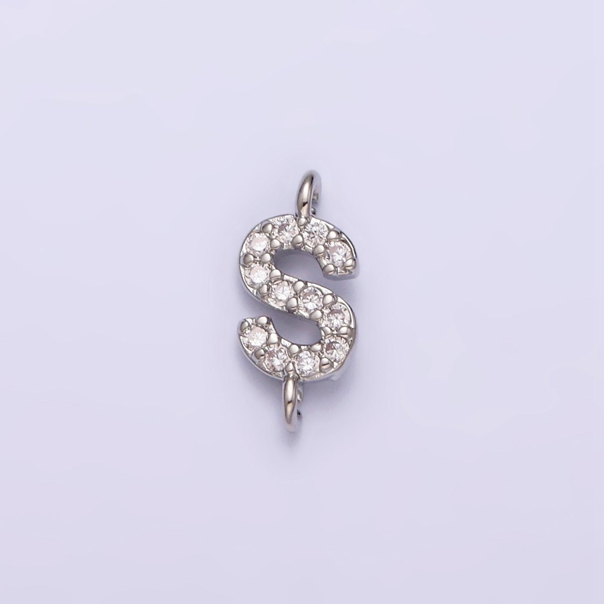 White Gold Filled A-Z Initial Letter Micro Paved CZ Sideway Loop Personalized Connector | A-664-A-676