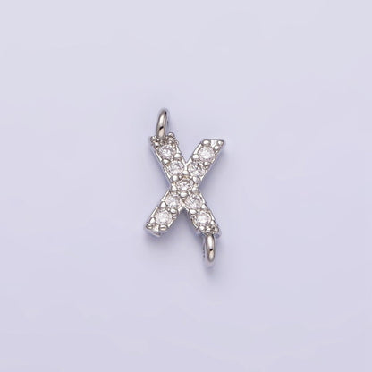 White Gold Filled A-Z Initial Letter Micro Paved CZ Sideway Loop Personalized Connector | A-664-A-676