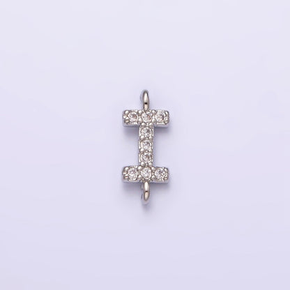 White Gold Filled A-Z Initial Letter Micro Paved CZ Sideway Loop Personalized Connector | A-664-A-676