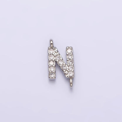 White Gold Filled A-Z Initial Letter Micro Paved CZ Sideway Loop Personalized Connector | A-664-A-676