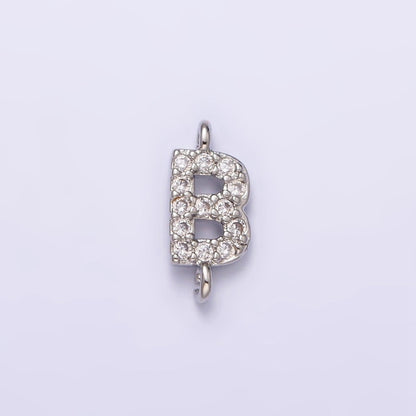 White Gold Filled A-Z Initial Letter Micro Paved CZ Sideway Loop Personalized Connector | A-664-A-676