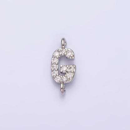 White Gold Filled A-Z Initial Letter Micro Paved CZ Sideway Loop Personalized Connector | A-664-A-676