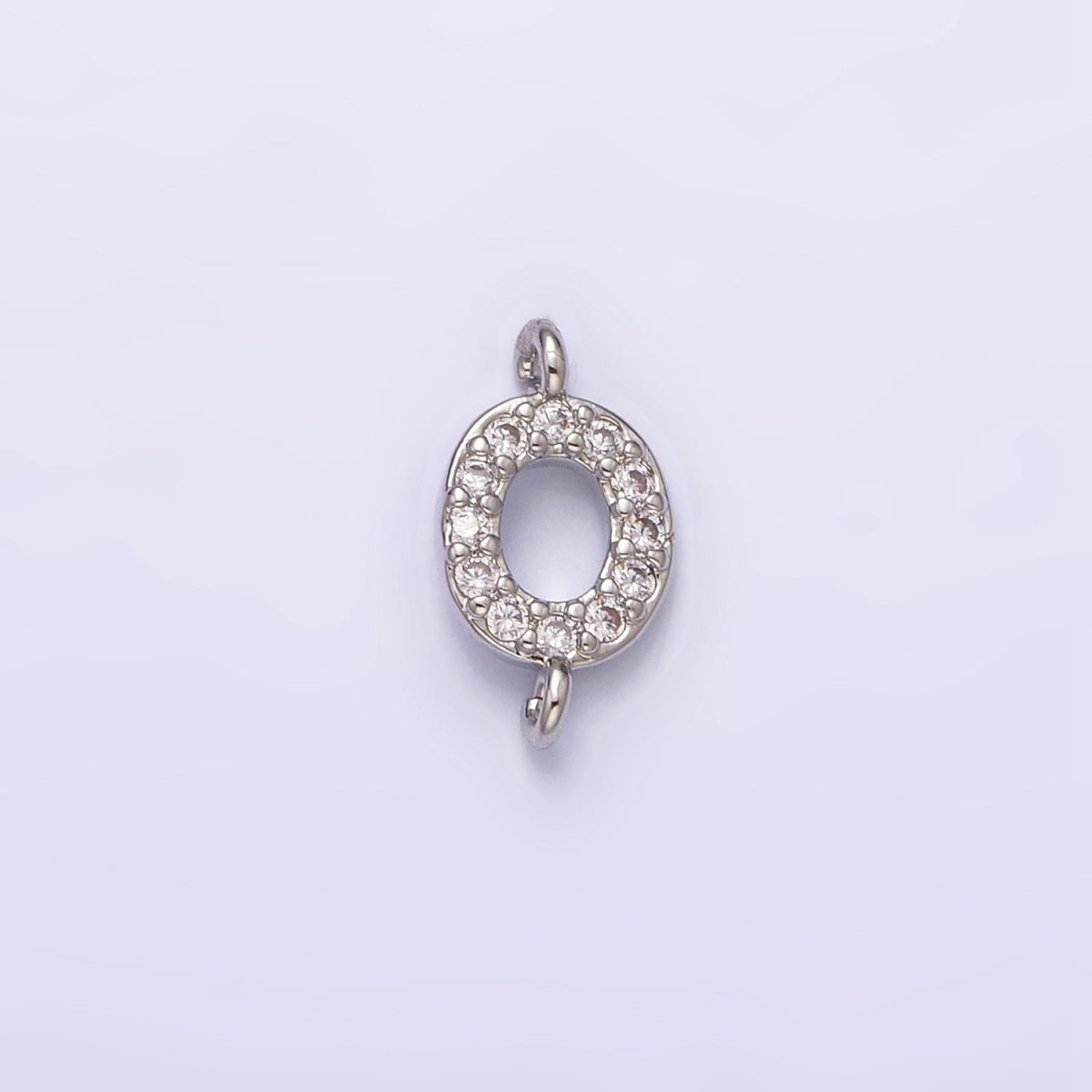 White Gold Filled A-Z Initial Letter Micro Paved CZ Sideway Loop Personalized Connector | A-664-A-676