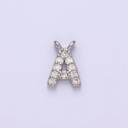 White Gold Filled A-Z Initial Letter Micro Paved CZ Top Loop Personalized Connector | A-A1926-A-A1938