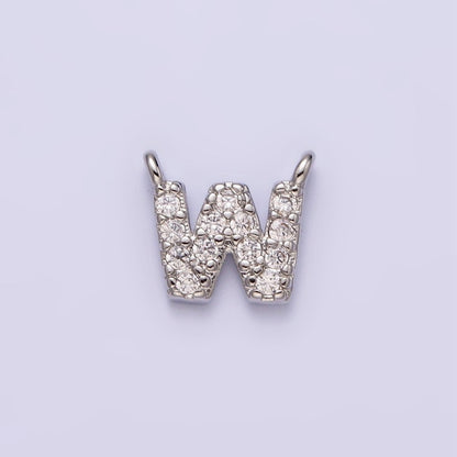 White Gold Filled A-Z Initial Letter Micro Paved CZ Top Loop Personalized Connector | A-A1926-A-A1938