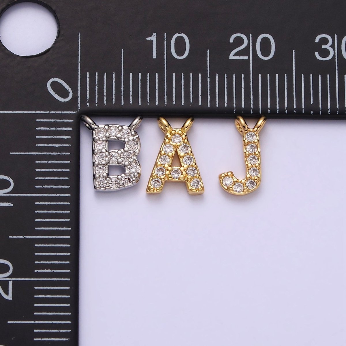 White Gold Filled A-Z Initial Letter Micro Paved CZ Top Loop Personalized Connector | A-A1926-A-A1938