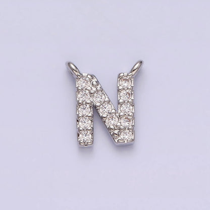 White Gold Filled A-Z Initial Letter Micro Paved CZ Top Loop Personalized Connector | A-A1926-A-A1938