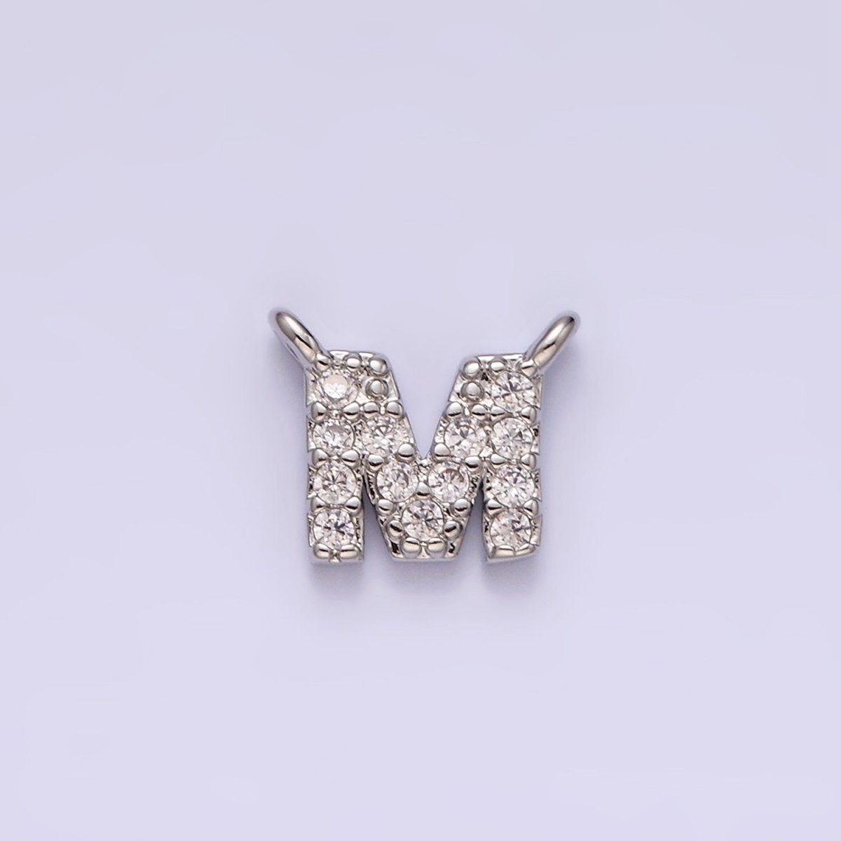White Gold Filled A-Z Initial Letter Micro Paved CZ Top Loop Personalized Connector | A-A1926-A-A1938