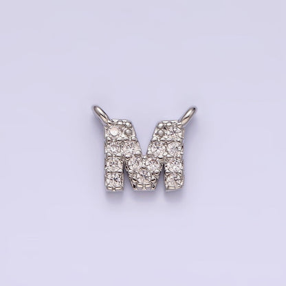 White Gold Filled A-Z Initial Letter Micro Paved CZ Top Loop Personalized Connector | A-A1926-A-A1938