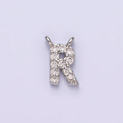 White Gold Filled A-Z Initial Letter Micro Paved CZ Top Loop Personalized Connector | A-A1926-A-A1938