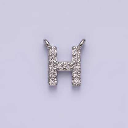 White Gold Filled A-Z Initial Letter Micro Paved CZ Top Loop Personalized Connector | A-A1926-A-A1938
