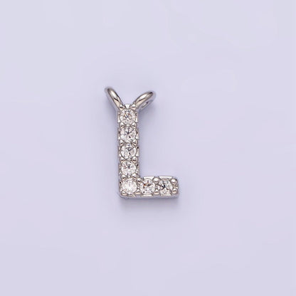 White Gold Filled A-Z Initial Letter Micro Paved CZ Top Loop Personalized Connector | A-A1926-A-A1938