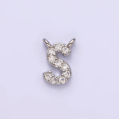 White Gold Filled A-Z Initial Letter Micro Paved CZ Top Loop Personalized Connector | A-A1926-A-A1938