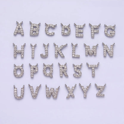 White Gold Filled A-Z Initial Letter Micro Paved CZ Top Loop Personalized Connector | A-A1926-A-A1938