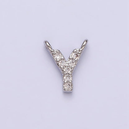 White Gold Filled A-Z Initial Letter Micro Paved CZ Top Loop Personalized Connector | A-A1926-A-A1938