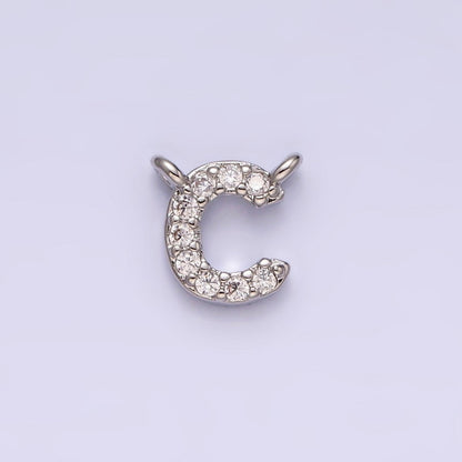 White Gold Filled A-Z Initial Letter Micro Paved CZ Top Loop Personalized Connector | A-A1926-A-A1938