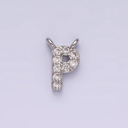 White Gold Filled A-Z Initial Letter Micro Paved CZ Top Loop Personalized Connector | A-A1926-A-A1938
