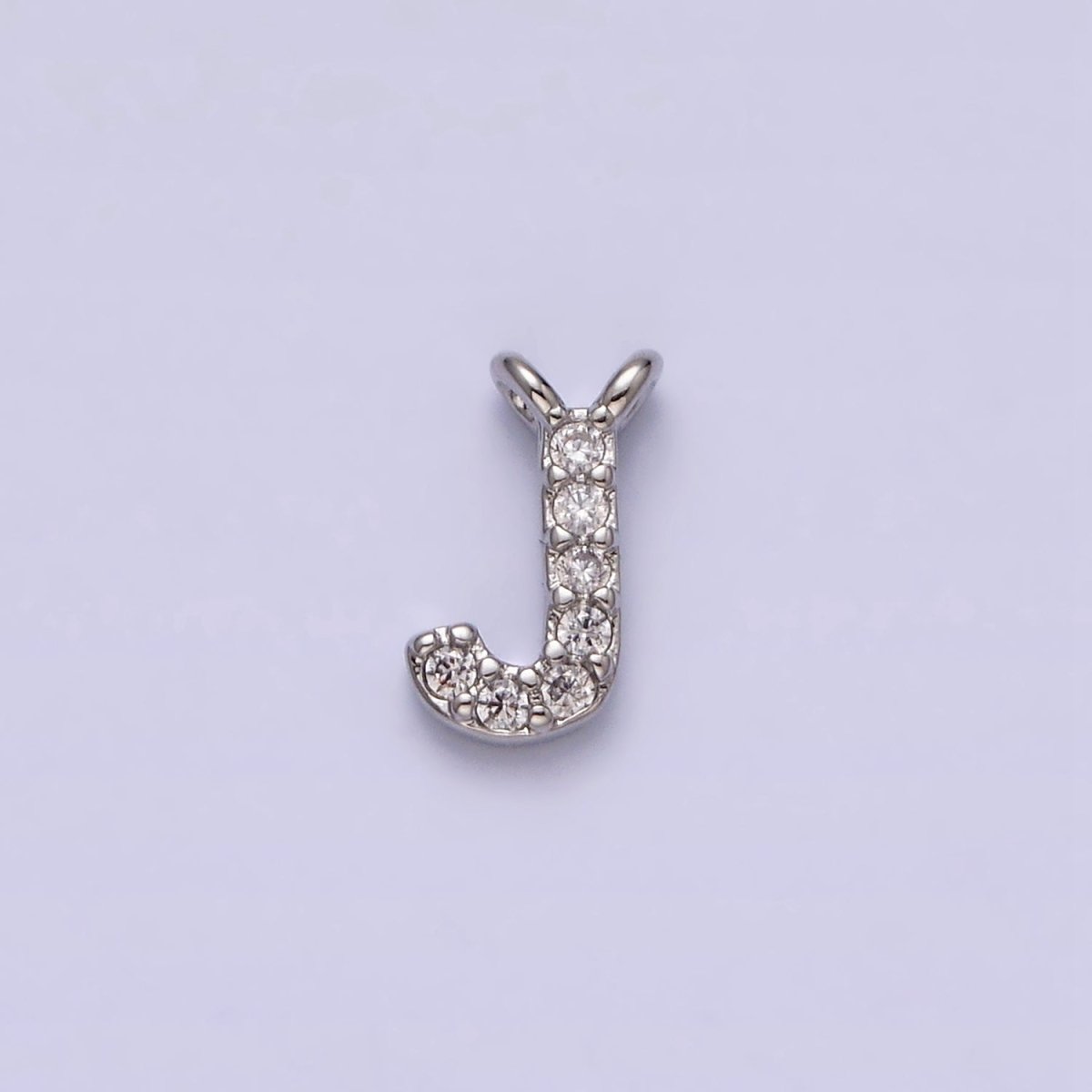 White Gold Filled A-Z Initial Letter Micro Paved CZ Top Loop Personalized Connector | A-A1926-A-A1938