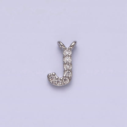 White Gold Filled A-Z Initial Letter Micro Paved CZ Top Loop Personalized Connector | A-A1926-A-A1938