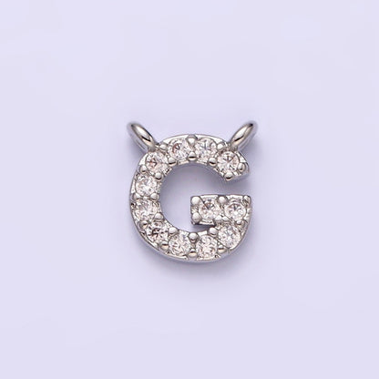 White Gold Filled A-Z Initial Letter Micro Paved CZ Top Loop Personalized Connector | A-A1926-A-A1938