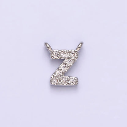 White Gold Filled A-Z Initial Letter Micro Paved CZ Top Loop Personalized Connector | A-A1926-A-A1938