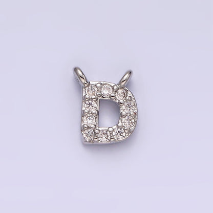 White Gold Filled A-Z Initial Letter Micro Paved CZ Top Loop Personalized Connector | A-A1926-A-A1938