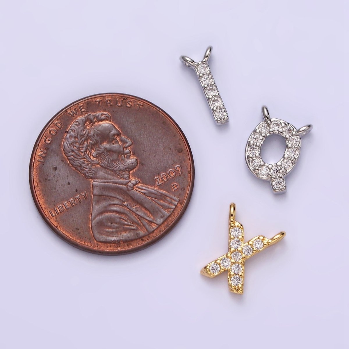 White Gold Filled A-Z Initial Letter Micro Paved CZ Top Loop Personalized Connector | A-A1926-A-A1938