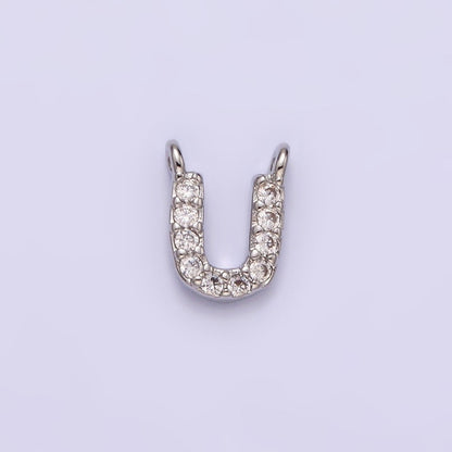 White Gold Filled A-Z Initial Letter Micro Paved CZ Top Loop Personalized Connector | A-A1926-A-A1938