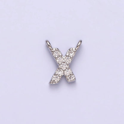 White Gold Filled A-Z Initial Letter Micro Paved CZ Top Loop Personalized Connector | A-A1926-A-A1938