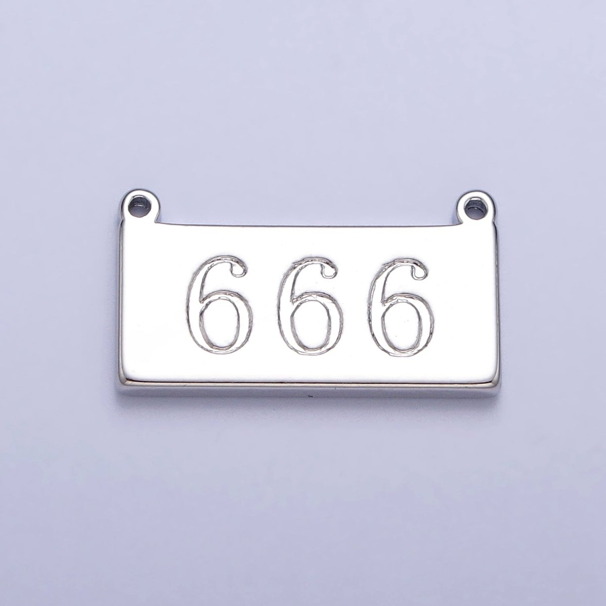 White Gold Filled Angel Number Numerology Engraved Rectangular Tag Charm Connector | G-616 ~ G-621