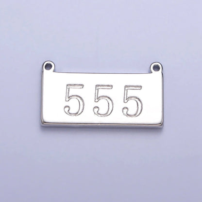 White Gold Filled Angel Number Numerology Engraved Rectangular Tag Charm Connector | G-616 ~ G-621