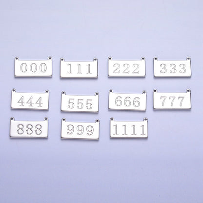 White Gold Filled Angel Number Numerology Engraved Rectangular Tag Charm Connector | G-616 ~ G-621
