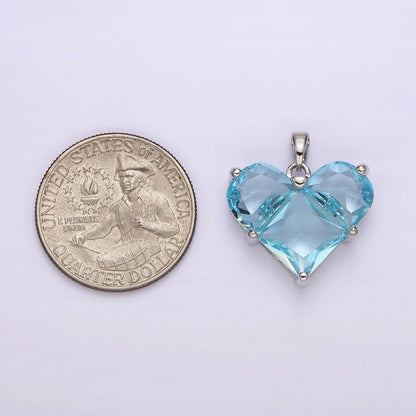 White Gold Filled Blue CZ Pixelated Heart Silver Pendant | AA763