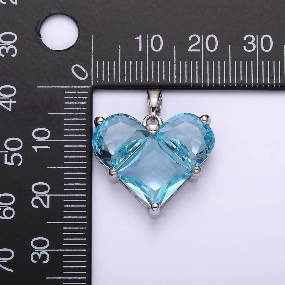 White Gold Filled Blue CZ Pixelated Heart Silver Pendant | AA763