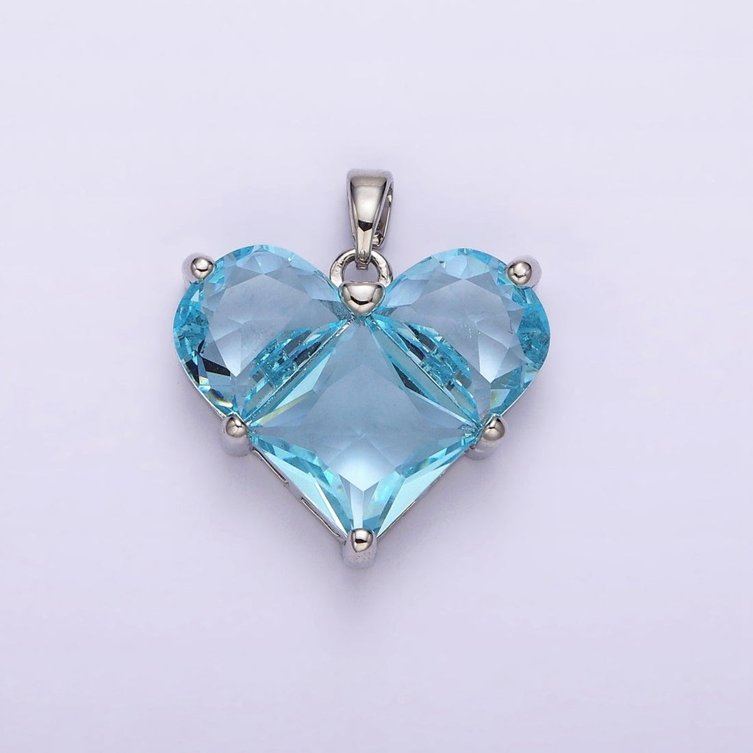 White Gold Filled Blue CZ Pixelated Heart Silver Pendant | AA763