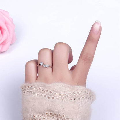 White Gold Filled Clear CZ Heart Flower Open Adjustable Ring | O-012