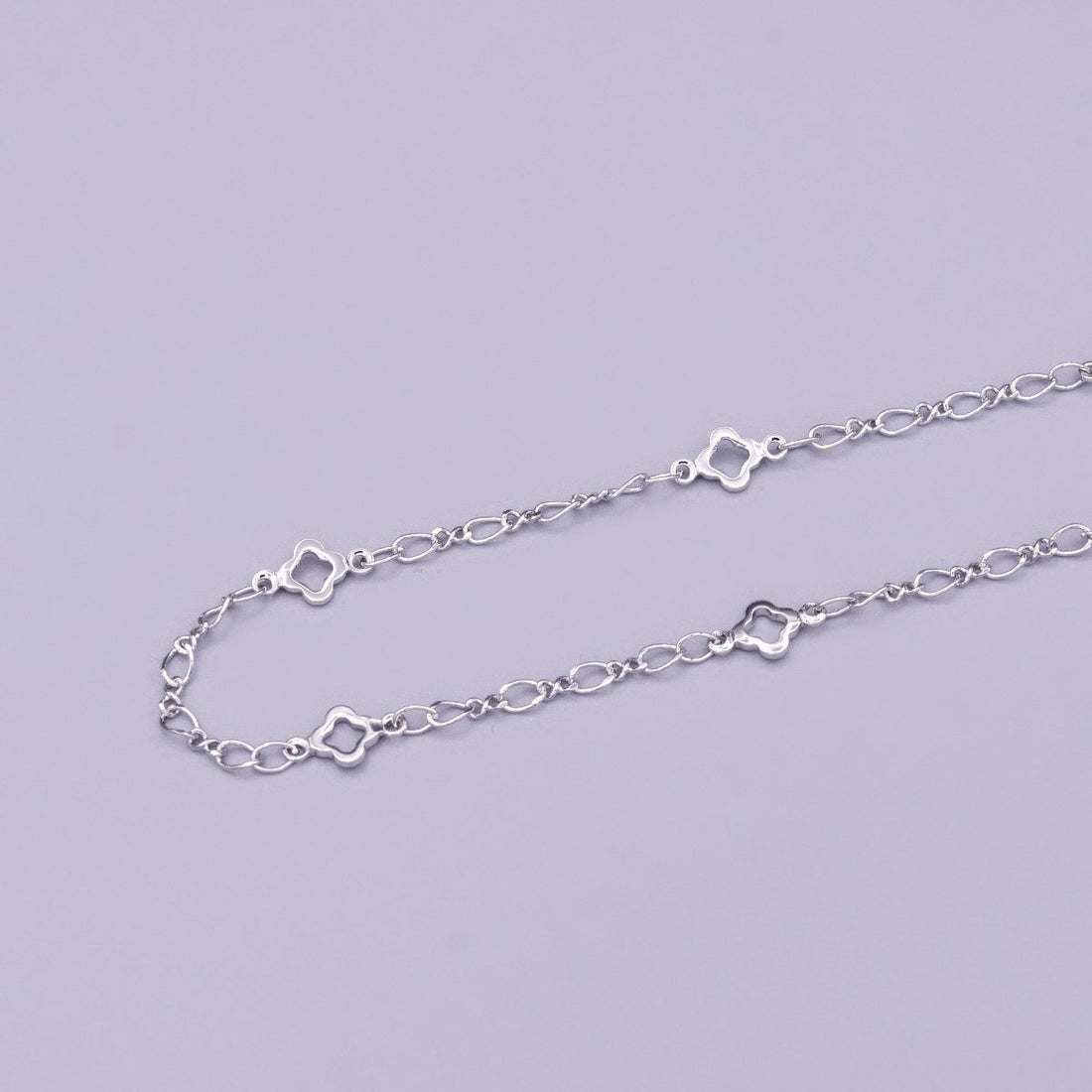 White Gold Filled Clover Quatrefoil Figaro 2.5mm Unique Unfinished Silver Chain For Jewelry Making | ROLL-1360
