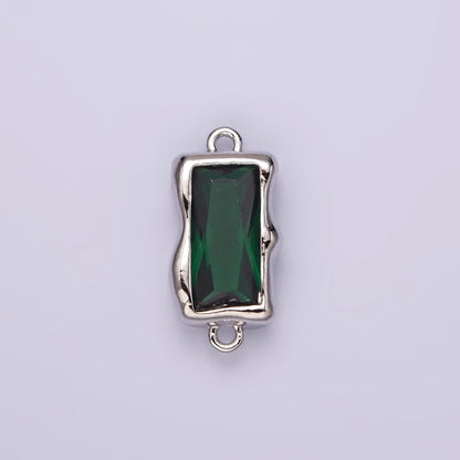 White Gold Filled CZ Baguette Molten Personalized Birth Month Connector | G259 - G262