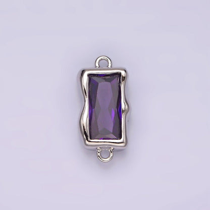White Gold Filled CZ Baguette Molten Personalized Birth Month Connector | G259 - G262