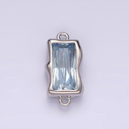 White Gold Filled CZ Baguette Molten Personalized Birth Month Connector | G259 - G262
