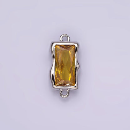 White Gold Filled CZ Baguette Molten Personalized Birth Month Connector | G259 - G262